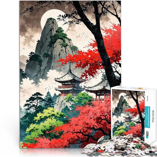 1000-Teile-Puzzle für Teenager Pädagogisches Familienspiel Japanische Tempel-Berglandschaft Künstlersammlung, Bildende Kunst75x50cm von LKASGCBY