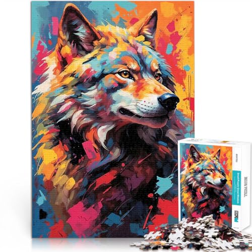 1000-Teile-Puzzle für Teenager Quizspiel Buntes Wolfsblick-Porträt Lebendige Instinkte Tolle Geschenke und Spielzeuge52x38cm von LKASGCBY