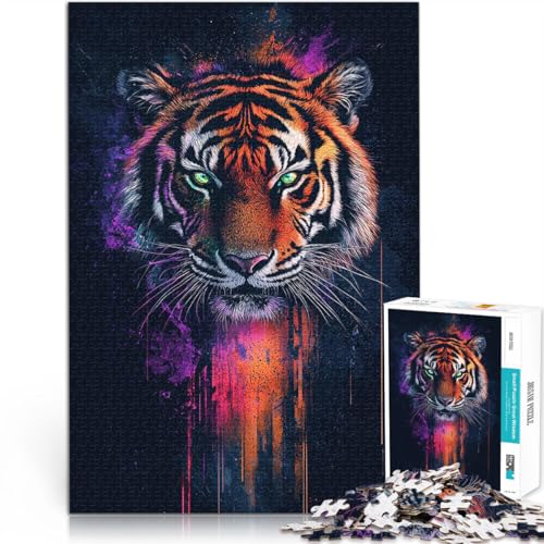 1000-Teile-Puzzle für Teenager Schwierig und herausfordernd Tiger-Farbspritzer Lustige Aktivitäten für zu Hause, Geburtstagsgeschenk, Reisegeschenk,75x50cm von LKASGCBY