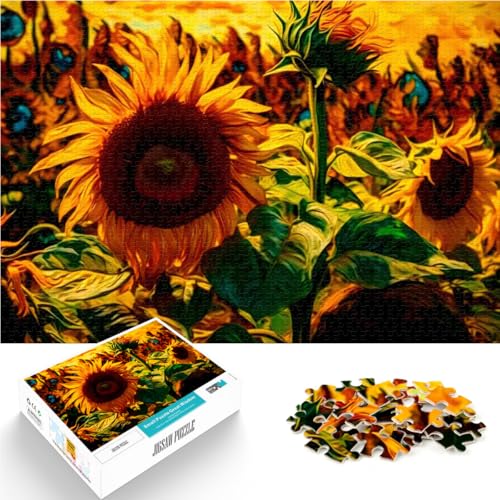 1000-Teile-Puzzle für Teenager Stressabbau – Staycation – Zeit totschlagen Sonnenblume im Van Gogh-Stil Wohnkunstdekor52x38cm von LKASGCBY