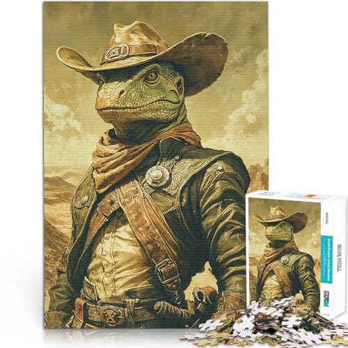 1000-teilige Puzzles für Erwachsene Dekomprimierendes intellektuelles Lernspielzeug Eidechsen-Cowboy Wanddekoration75x50cm von LKASGCBY