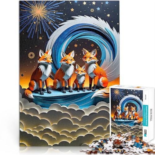 1000-teilige Puzzles für Erwachsene Herausforderndes Spiel Papierkunst der Fuchsfamilie Künstlersammlung, Bildende Kunst38x26cm von LKASGCBY