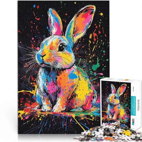 1000-teilige Puzzles für Erwachsene Lernspiele Heimdekoration Bunte Kaninchen-Splash-Art Geburtstagsgeschenk, Geschenke52x38cm von LKASGCBY