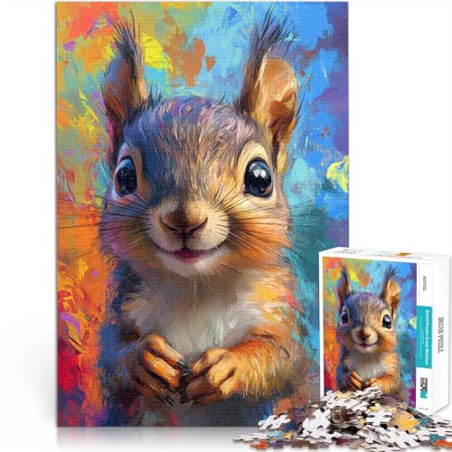 1000-teilige Puzzles für Erwachsene Stressabbau-Spielzeug Lächelndes Eichhörnchen Gemälde Lernspiel für Geburtstag, Weihnachten38x26cm von LKASGCBY