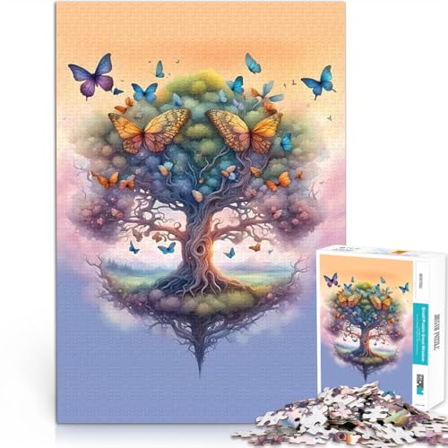 1000-teilige Puzzles für Erwachsene für Lernspiel-Herausforderungsspielzeug Schmetterlinge im Baum des Lebens Perfekte Dekoration38x26cm von LKASGCBY