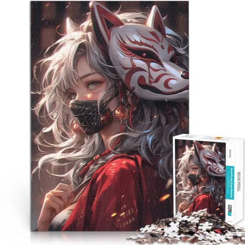 1000-teilige Puzzles für Erwachsene pädagogische Herausforderung Kitsune Maske Samurai Sirene mit passendem Poster und Quizblatt38x26cm von LKASGCBY