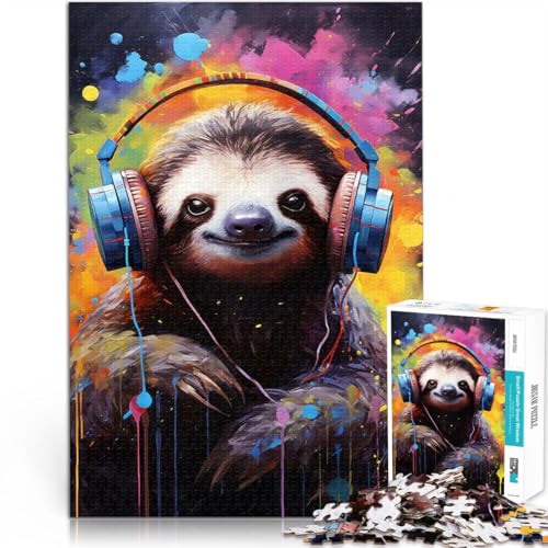 1000-teilige Puzzles für Teenager Anspruchsvolles Spiel und Familienspaß Lustiger Faultier-DJ Geburtstagsgeschenk, Geschenke75x50cm von LKASGCBY