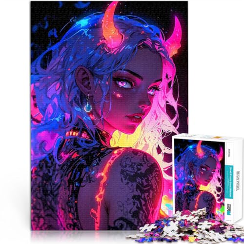 1000-teilige Puzzles für Teenager Herausforderndes Spiel Neon-Dämonenmädchen Jedes Stück ist einzigartig – Anspruchsvolles Familienspiel75x50cm von LKASGCBY