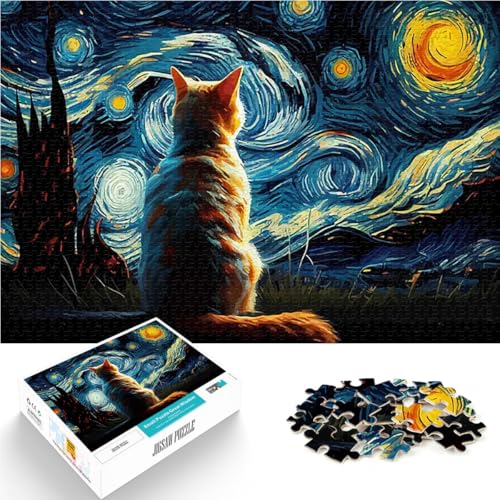 1000-teilige Puzzles für Teenager Intellektuelles Spiel Sternennachtkatze denn eignet ganze Familie52x38cm von LKASGCBY