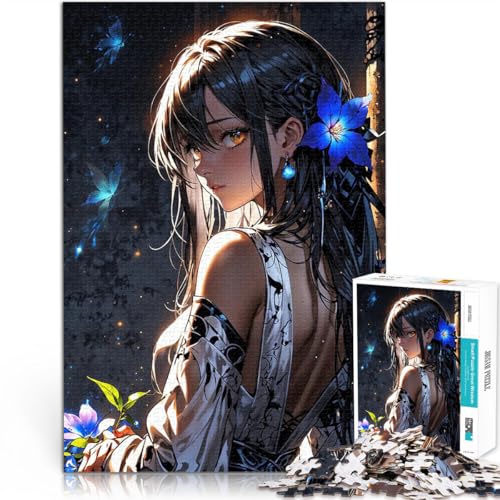 1000-teilige Puzzles für Teenager Lernspielzeug für die ganze Familie Anime-Mädchen mit blauen Blumen für Heimdekoration52x38cm von LKASGCBY