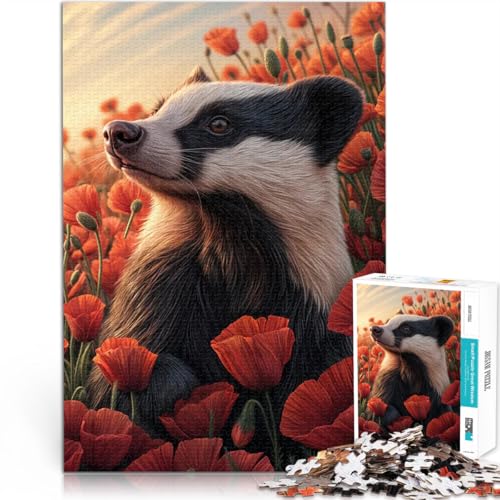 1000-teilige Puzzles für Teenager Lernspielzeug für die ganze Familie Dachs im Mohnfeld Lernspiel für Geburtstag, Weihnachten52x38cm von LKASGCBY