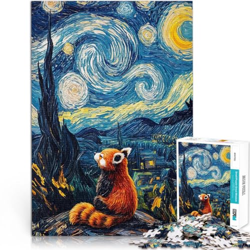 1000-teilige Puzzles für Teenager Quizspiel Roter Panda Sternennacht Landschaft mit vollständig ineinander greifenden, zufällig geformten Teilen52x38cm von LKASGCBY