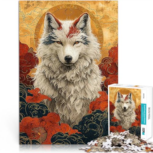 1000-teilige Puzzles für Teenager Spielspielzeug Weißer Wolf mit roten und blauen Markierungen Wichtelgeschenke75x50cm von LKASGCBY