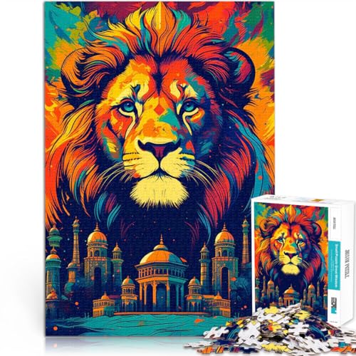 1000-teilige Puzzles für Teenager Stressabbau – Staycation – Zeit totschlagen Löwe und Gebäude Lernspiel für Geburtstag, Weihnachten52x38cm von LKASGCBY