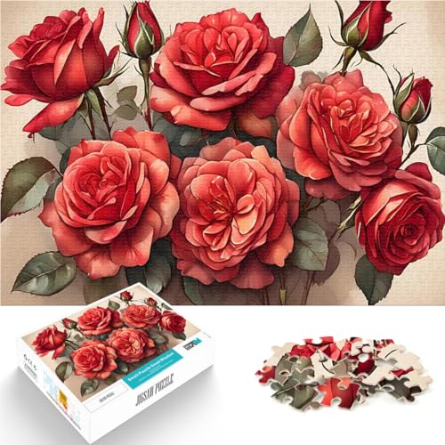 1000-teilige Puzzles für Teenager für Lernspiel-Herausforderungsspielzeug Roter Rosenstrauß einzigartiges Herausforderungsspiel52x38cm von LKASGCBY