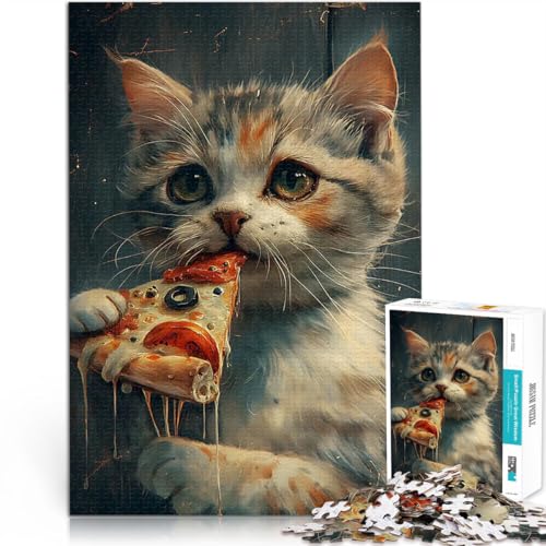 1000-teilige Puzzles für Teenager für Lernspiel-Herausforderungsspielzeug Süße Pizza-Katze Verbessern Sie das Gedächtnis38x26cm von LKASGCBY