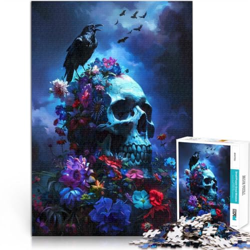 1000-teilige Puzzles für Teenager für Lernspiel-Herausforderungsspielzeug Totenkopf Rabe Blumen Die Liebe zwischen Paaren stärken52x38cm von LKASGCBY