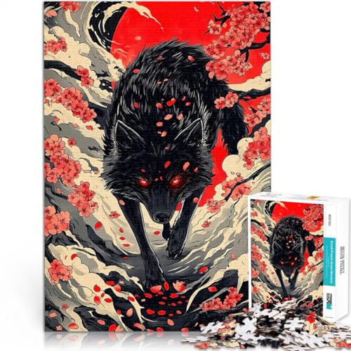 1000-teiliges Puzzle für Erwachsene Lernspiel-Herausforderungsspielzeug Schwarzer Wolf mit roten Augen Lustiges Geschenk38x26cm von LKASGCBY
