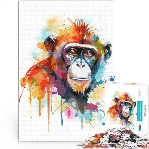 1000-teiliges Puzzle für Erwachsene Lernspiele DIY Spielzeug Abstrakter Aquarellaffe Geburtstagsgeschenk, Geschenke38x26cm von LKASGCBY