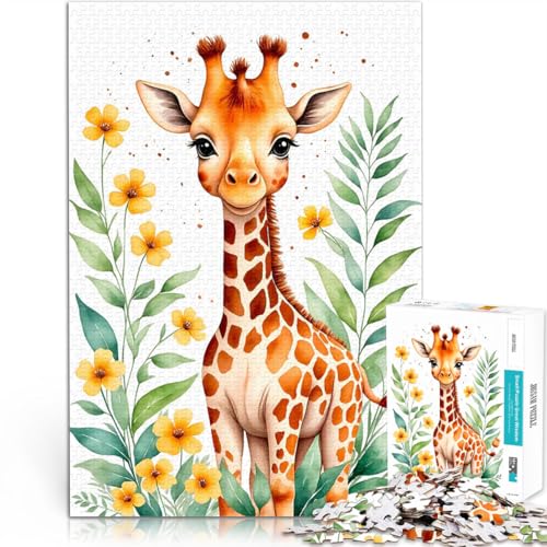 1000-teiliges Puzzle für Erwachsene Lernspiele DIY Spielzeug Niedliche Giraffe Aquarell Lernspiel für Geburtstag, Weihnachten38x26cm von LKASGCBY