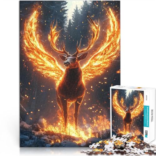 1000-teiliges Puzzle für Erwachsene Quizspiel Feuriger Hirsch Phönix Tierhybride Lustige Aktivitäten für zu Hause, Geburtstagsgeschenk, Reisegeschenk,52x38cm von LKASGCBY