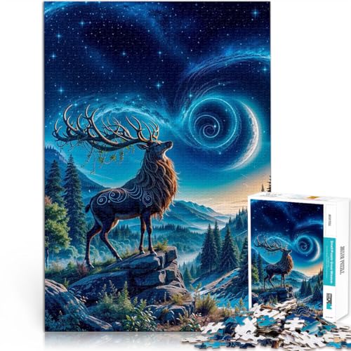 1000-teiliges Puzzle für Erwachsene Quizspiel Mystischer Hirsch unter Sternenhimmel Einzigartige Geburtstags- und Geschenkideen38x26cm von LKASGCBY