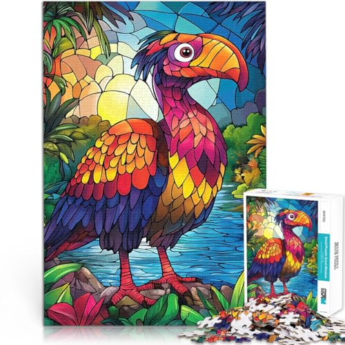 1000-teiliges Puzzle für Erwachsene Spielzeug Lernspiele Stressabbau Buntglasvogel mit passendem Poster und Quizblatt52x38cm von LKASGCBY