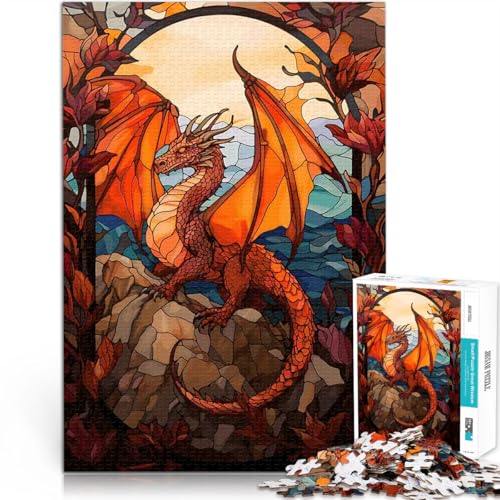 1000-teiliges Puzzle für Erwachsene Spielzeug Lernspiele Stressabbau Drache aus Buntglas Geeignet für die Schreibtischdekoration38x26cm von LKASGCBY
