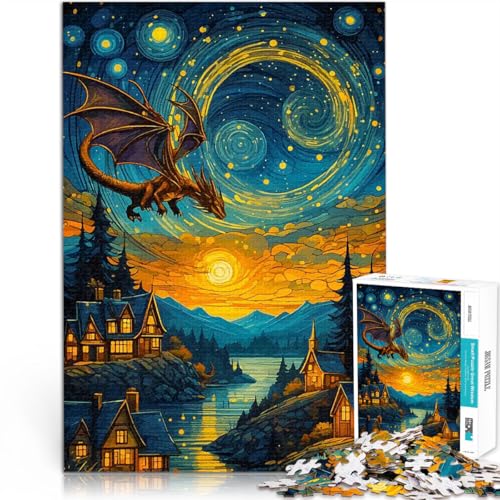 1000-teiliges Puzzle für Erwachsene Spielzeug Lernspiele Stressabbau Drache in der Sternennacht Einzigartige Geburtstags- und Geschenkideen75x50cm von LKASGCBY