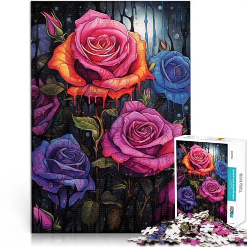 1000-teiliges Puzzle für Erwachsene Spielzeug Lernspiele Stressabbau Rosen in Einer regnerischen Nacht Geschenkideen75x50cm von LKASGCBY