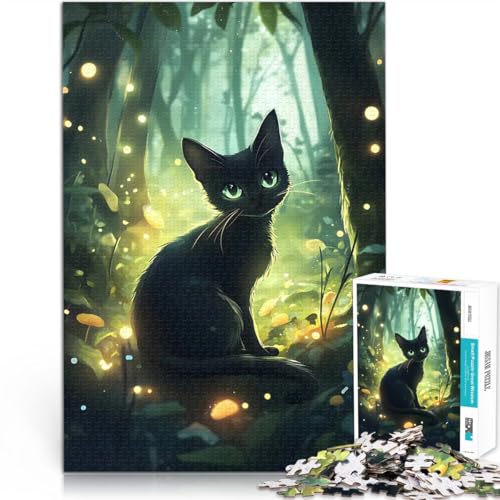 1000-teiliges Puzzle für Erwachsene Spielzeug für die ganze Familie Schwarze Katze im Zauberwald Einzigartige Geburtstags- und Geschenkideen38x26cm von LKASGCBY