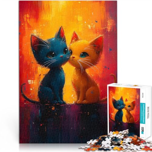 1000-teiliges Puzzle für Teenager Anspruchsvolles Spiel und Familienspaß Süßes Katzenpaar Geburtstagsgeschenk, Geschenke38x26cm von LKASGCBY