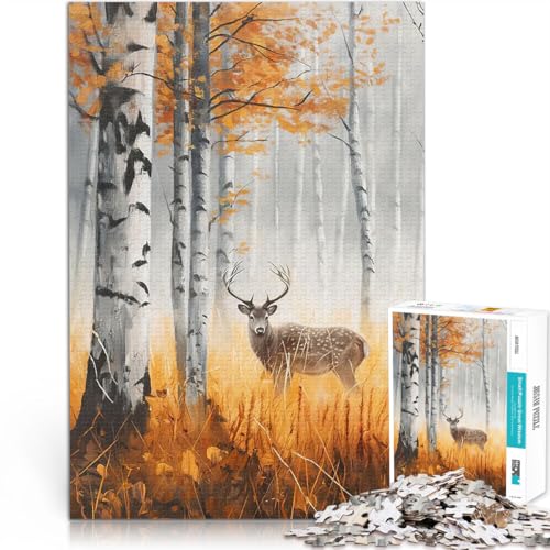 1000-teiliges Puzzle für Teenager Lernspiel-Herausforderungsspielzeug Hirsch im Nebelwald Geburtstagsgeschenk, Geschenke, Wandkunst75x50cm von LKASGCBY
