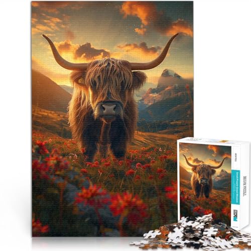 1000-teiliges Puzzle für Teenager Lernspiele DIY Spielzeug Sonnenuntergang über der Hochlandkuh einzigartiges Herausforderungsspiel38x26cm von LKASGCBY