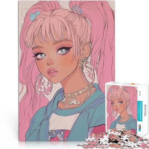 1000-teiliges Puzzle für Teenager Lernspiele Heimdekoration Anime-Mädchen mit rosa Haaren Geschenke für Freunde und Familie75x50cm von LKASGCBY