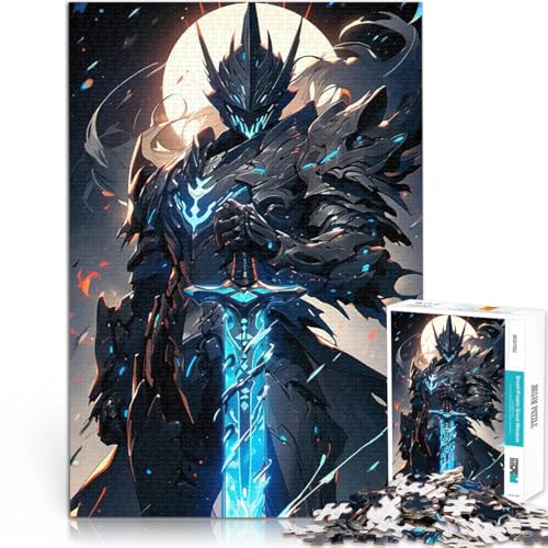 1000-teiliges Puzzle für Teenager Lernspielzeug für die ganze Familie Dunkler Ritter mit Schwert mit passendem Poster und Quizblatt75x50cm von LKASGCBY