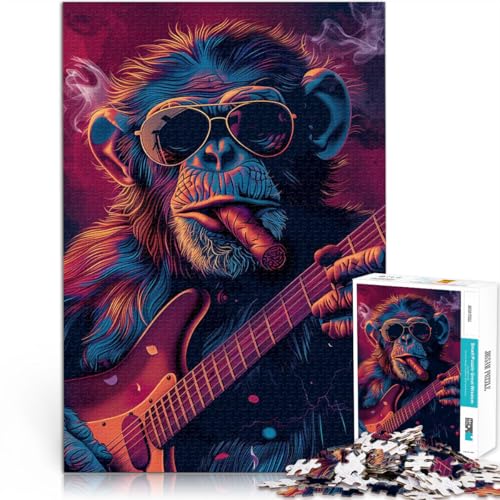 1000-teiliges Puzzle für Teenager Lernspielzeug für die ganze Familie Rockin Monkey Gitarrenzigarre Heimdekoration75x50cm von LKASGCBY