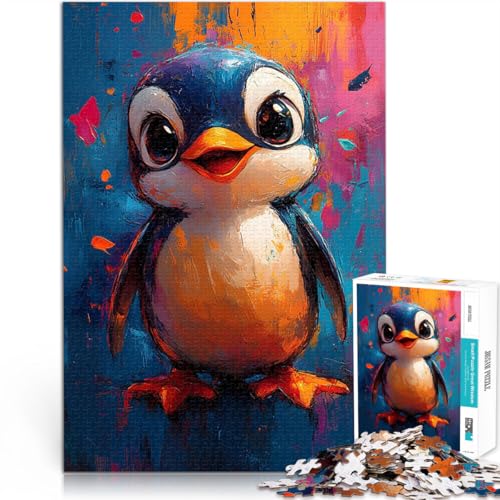1000-teiliges Puzzle für Teenager Präzisionsschnitt Lächelndes Pinguin-Ölgemälde mit vollständig ineinander greifenden, zufällig geformten Teilen52x38cm von LKASGCBY
