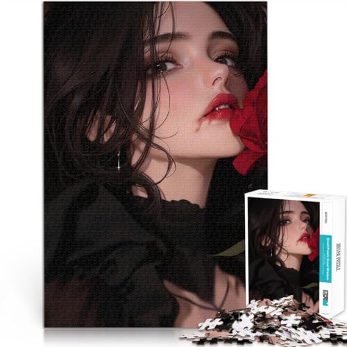 1000-teiliges Puzzle für Teenager Spielzeug-Intellektuelles Spiel Anime-Mädchen mit Rose mit passendem Poster und Quizblatt75x50cm von LKASGCBY