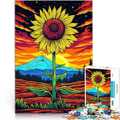 1000-teiliges Puzzle für Teenager Spielzeug für die ganze Familie Psychedelischer Sonnenblumen-Sonnenuntergang Gutes Geschenk75x50cm von LKASGCBY