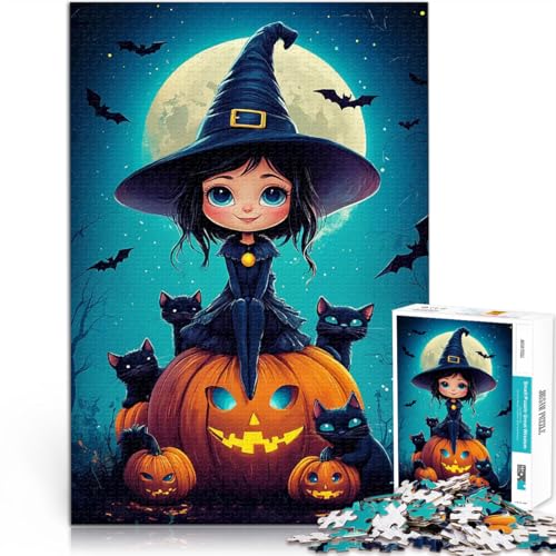 1000-teiliges Puzzle für Teenager Spielzeug für die ganze Familie Süße Hexe mit schwarzen Katzen Angebot als Geschenk für die ganze Familie38x26cm von LKASGCBY