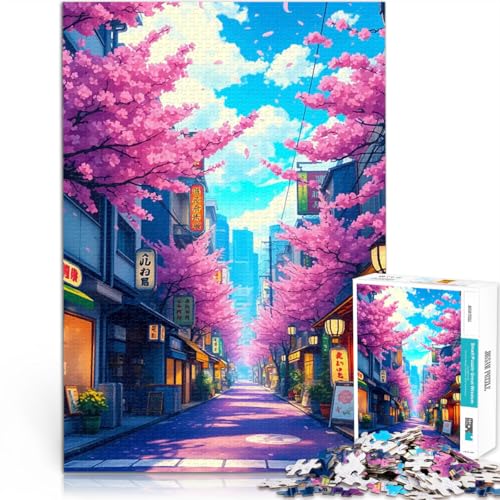 1000-teiliges Puzzle für Teenager Stressabbau-Spielzeug Kirschblütenstraße eignet ganze Familie75x50cm von LKASGCBY