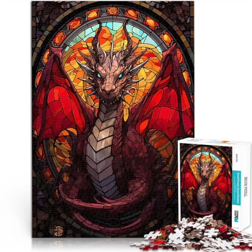 1000-teiliges Puzzle für Teenager für Lernspiel-Herausforderungsspielzeug Drache aus Buntglas Geburtstagsgeschenk, Geschenke38x26cm von LKASGCBY