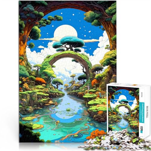 1000-teiliges Teenager-Puzzle Dekomprimierendes intellektuelles Lernspielzeug Anime-Landschaft Lernspiel für Geburtstag, Weihnachten75x50cm von LKASGCBY