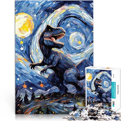 1000-teiliges Teenager-Puzzle Interessante Stressreduzierung Tyrannosaurus Rex Nacht Geburtstagsgeschenk, Geschenke, Wandkunst75x50cm von LKASGCBY