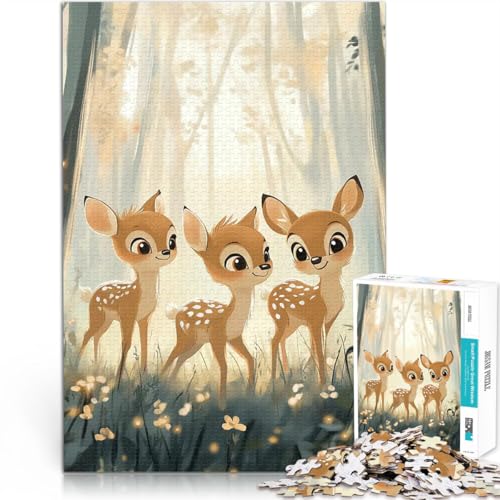 1000-teiliges Teenager-Puzzle Pädagogisches Familienspiel DREI süße Rehkitze im Wald Lernspiel für Geburtstag, Weihnachten52x38cm von LKASGCBY