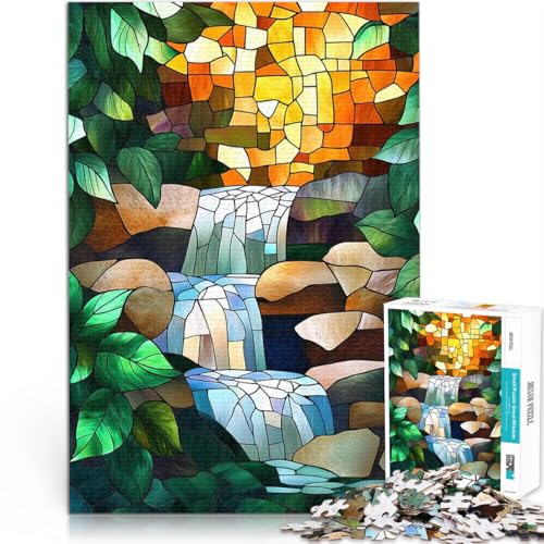 1000-teiliges Teenager-Puzzle Spielzeug Lernspiele Stressabbau Buntglas-Wasserfall Geburtstagsgeschenk, Geschenke52x38cm von LKASGCBY