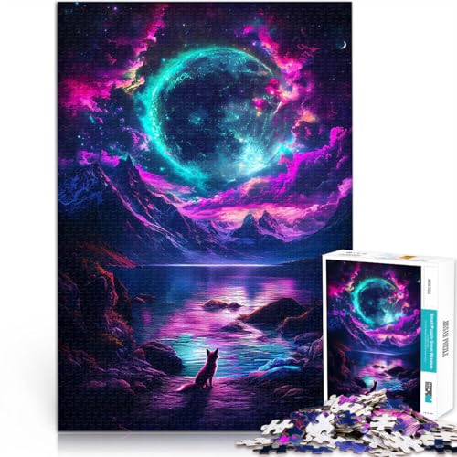 1000-teiliges Teenager-Puzzle für Lernspiel-Herausforderungsspielzeug Fuchs unter Neonmond Geeignet für die Schreibtischdekoration75x50cm von LKASGCBY