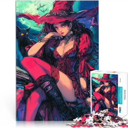 1000-teiliges Teenager-Puzzle lustige Spiele für die ganze Familie Anime Hexe x Schwarze Katze Wunschliste mit dem Weihnachtsmann52x38cm von LKASGCBY