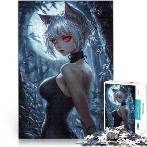 2000-Teile-Puzzle für Erwachsene Quizspiel Weißhaariges Anime-Mädchen mit Katzenohren Geschenke für Freunde und Familie70x100cm von LKASGCBY
